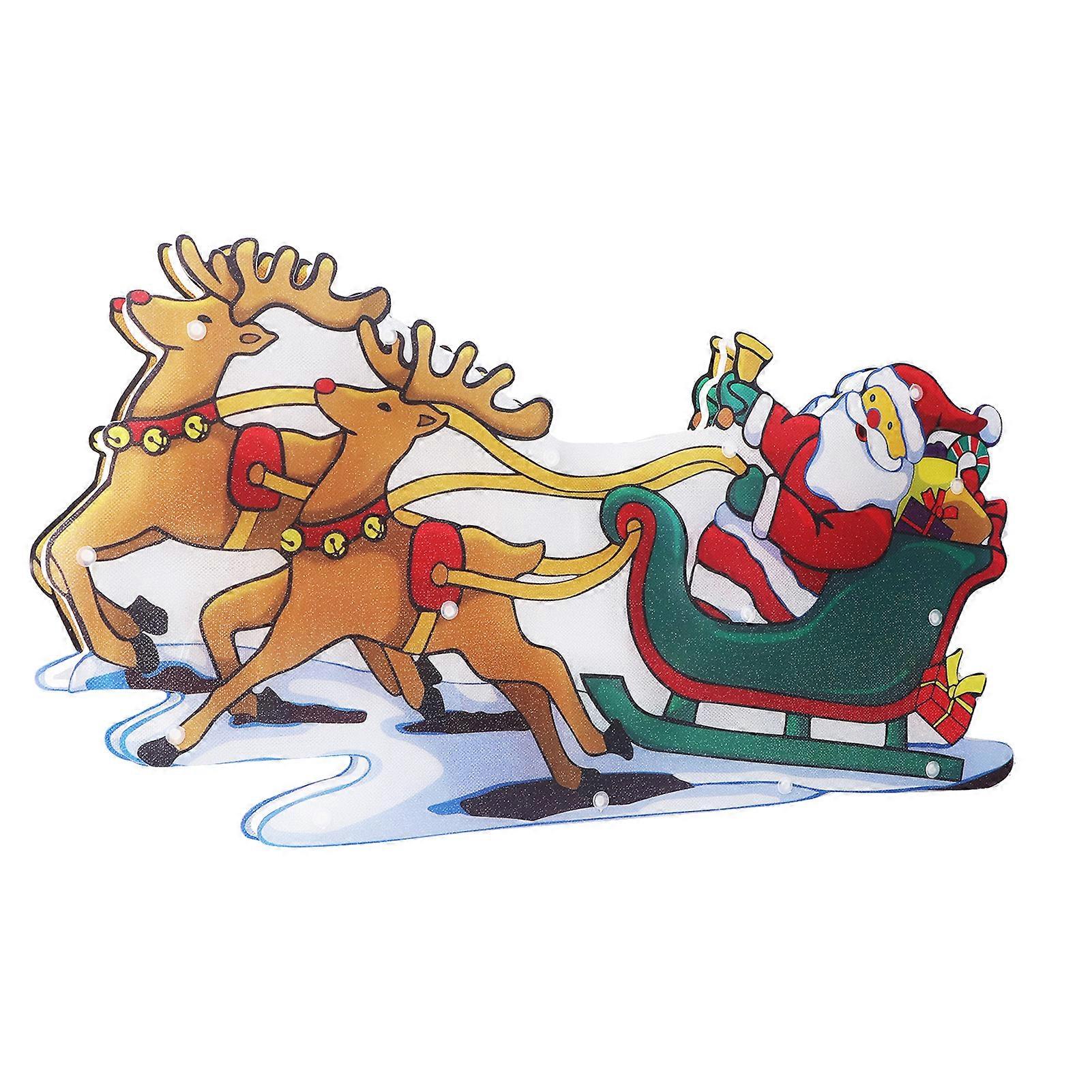 LED Christmas Light Sled Santa Claus Pattern Window Hanging Lamp Battery Powered with Suction Cup Festival Decoration