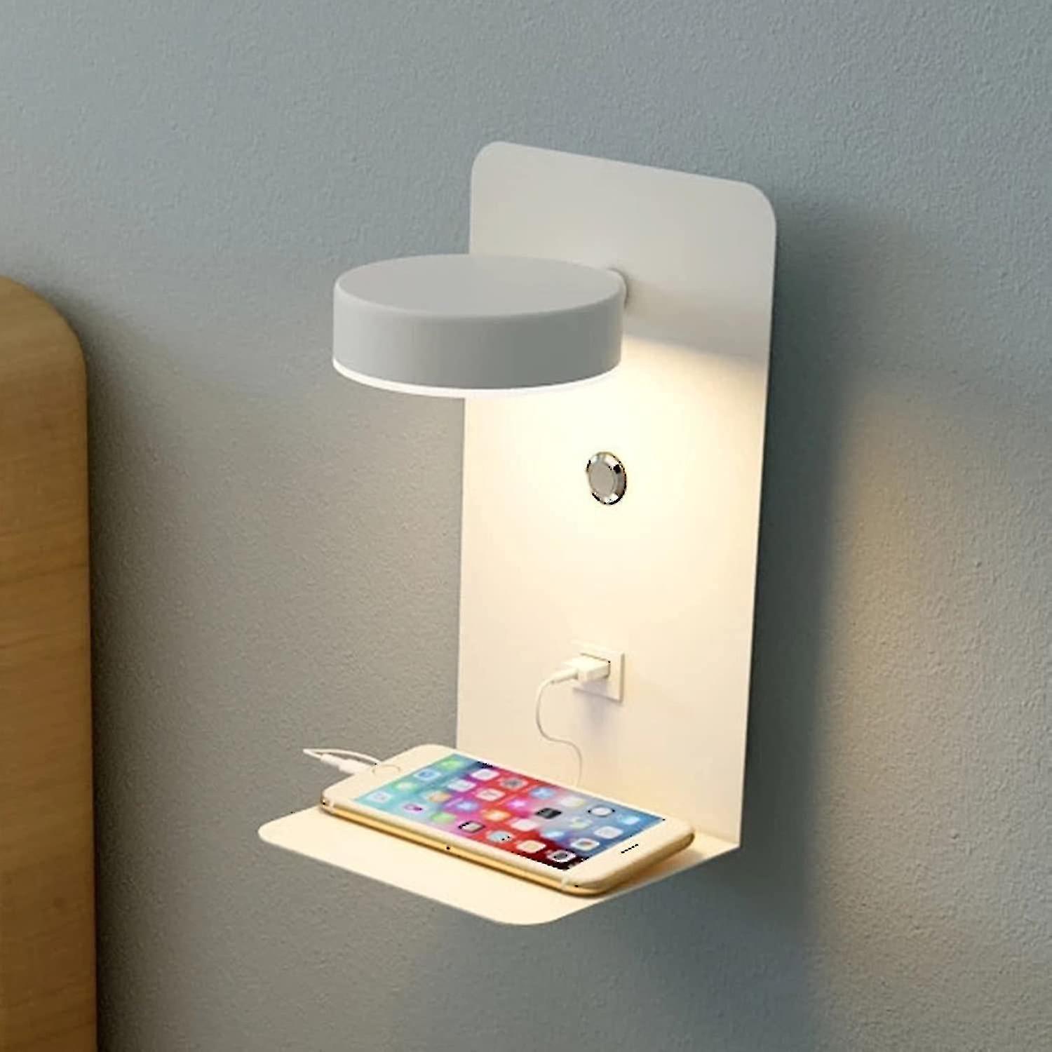 Adjustable Bedside Lamp With Switch Shelf Light 12w Led, Bedside Lamp With Usb Port Charging And Mini Shelf, 3 Colors Temperature Adjustable, Bedroom