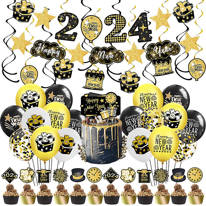 2024 Balloons New Year Balloons Kit Decorations with Banner Cake Topper Latex Balloon Spiral