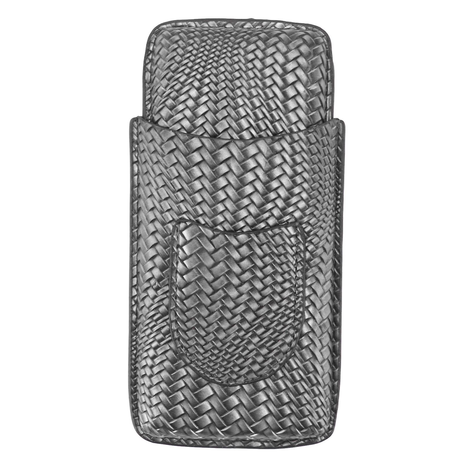 3 Finger Cigar Case Woven Pattern Portable Travel Leather Cigar Humidor Case Smoking Accessories Silver
