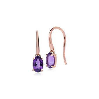 Classic Oval Amethyst Drop Fish Hook Earrings in 9ct Rose...