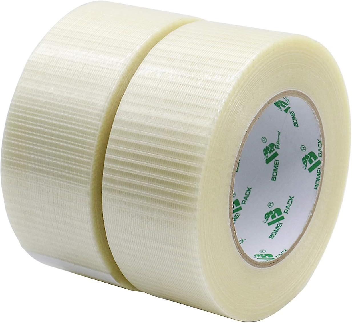Transparent Bi Directional Filament Tape, Fiber Reinforced Filament Packing Tape Reinforcement and Strapping Heavy Duty Adhesive Tape, 50m x 50mm (Pac