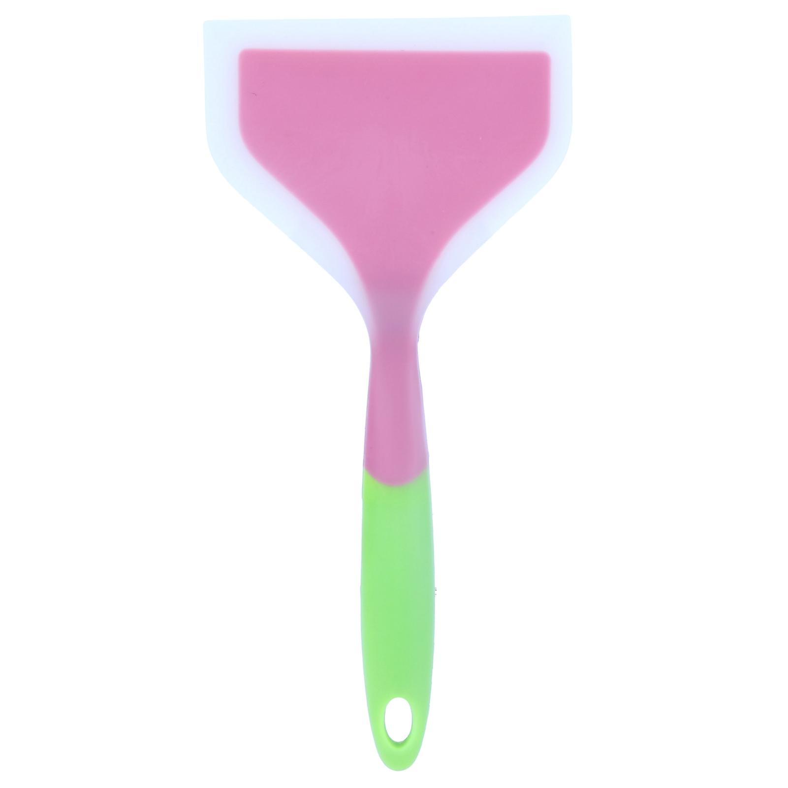 Non-stick and non-slip silicone spatula for pizza, steak, tamagoyaki (pink and green handle)