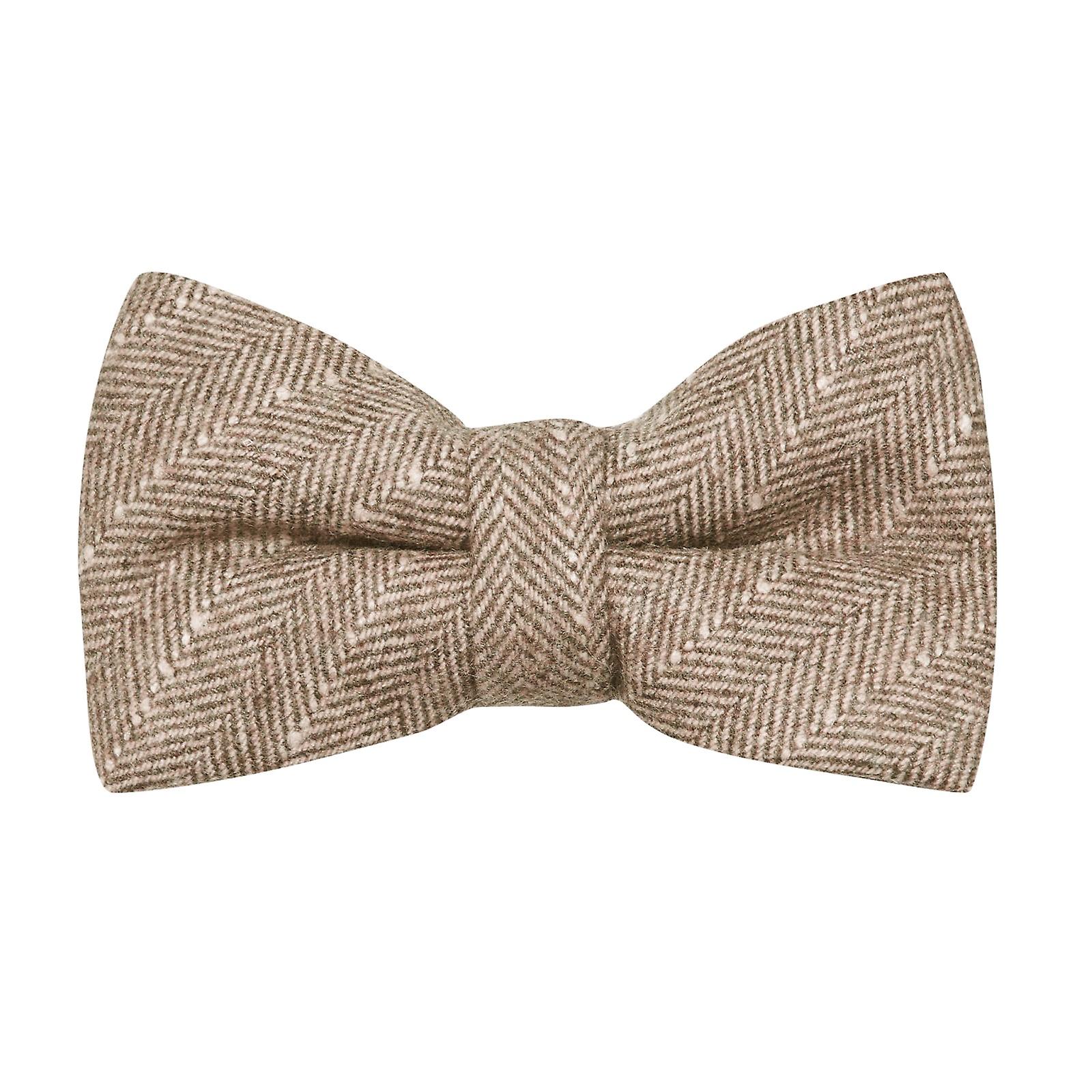 Tan Brown Herringbone with Pinstripe Bow Tie
