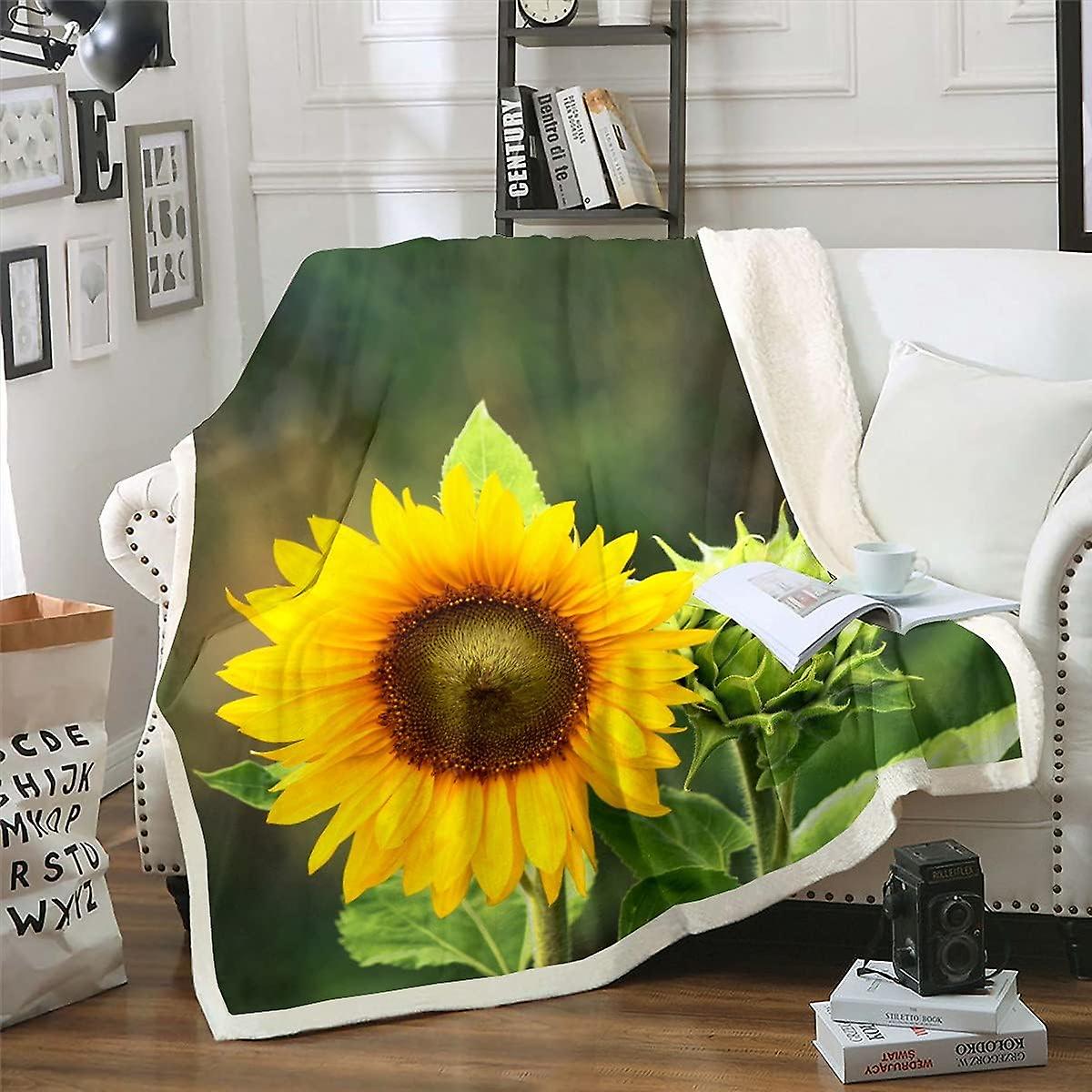 Kerota Tournesol Polaire Jeté Couverture Floral Imprimé Sherpa Couverture Pour Lit Canapé Fleur Fleu