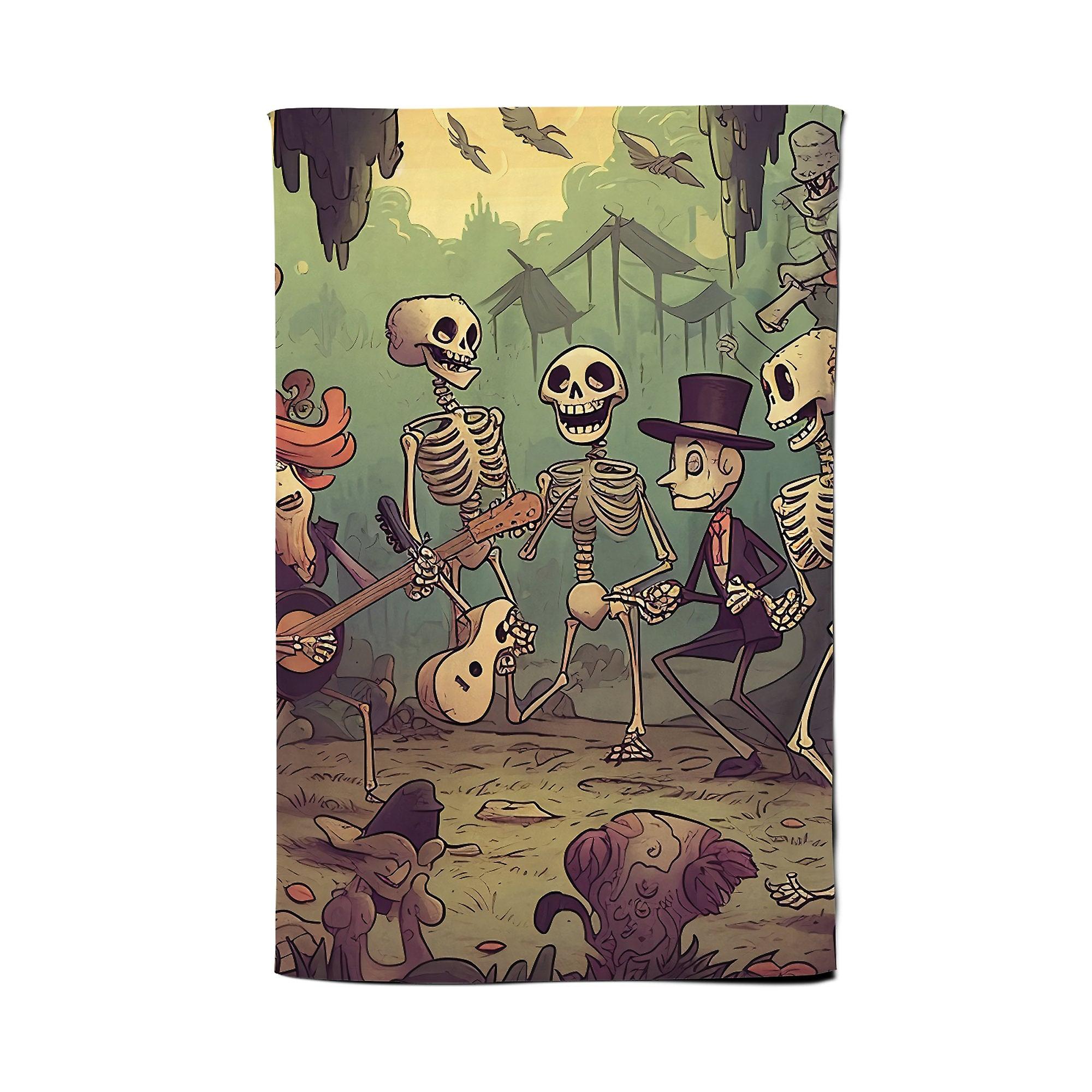 Cartoonish Skeletons Having A Party Tea Towel