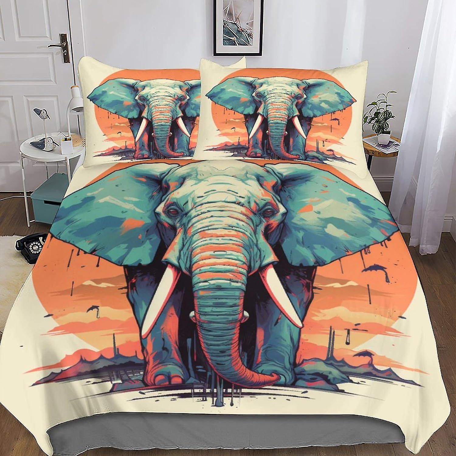 VCLUST Elephant Duvet Cover with Pillowcases 3D Printed Bedding Set with Zipper Closure Unique Design Anti-allergic Creative Printing Quilt Cover