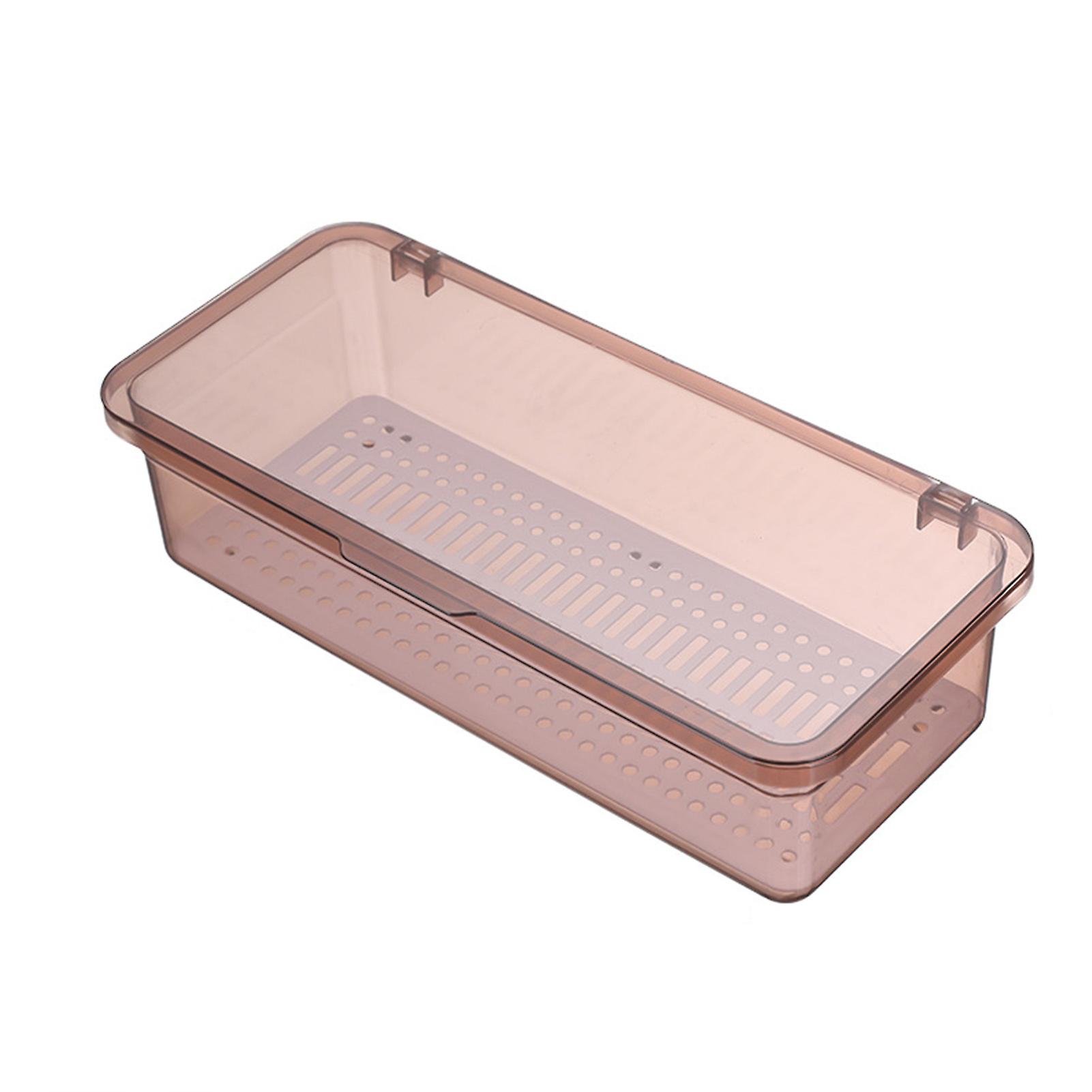 Flatware Tray with Lid and Drainer Dustproof Transparent Fashionable Silverware Countertop Storage Container for Kitchen Pink