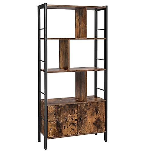 Rustic brown bookcase with adjustable shelves and storage