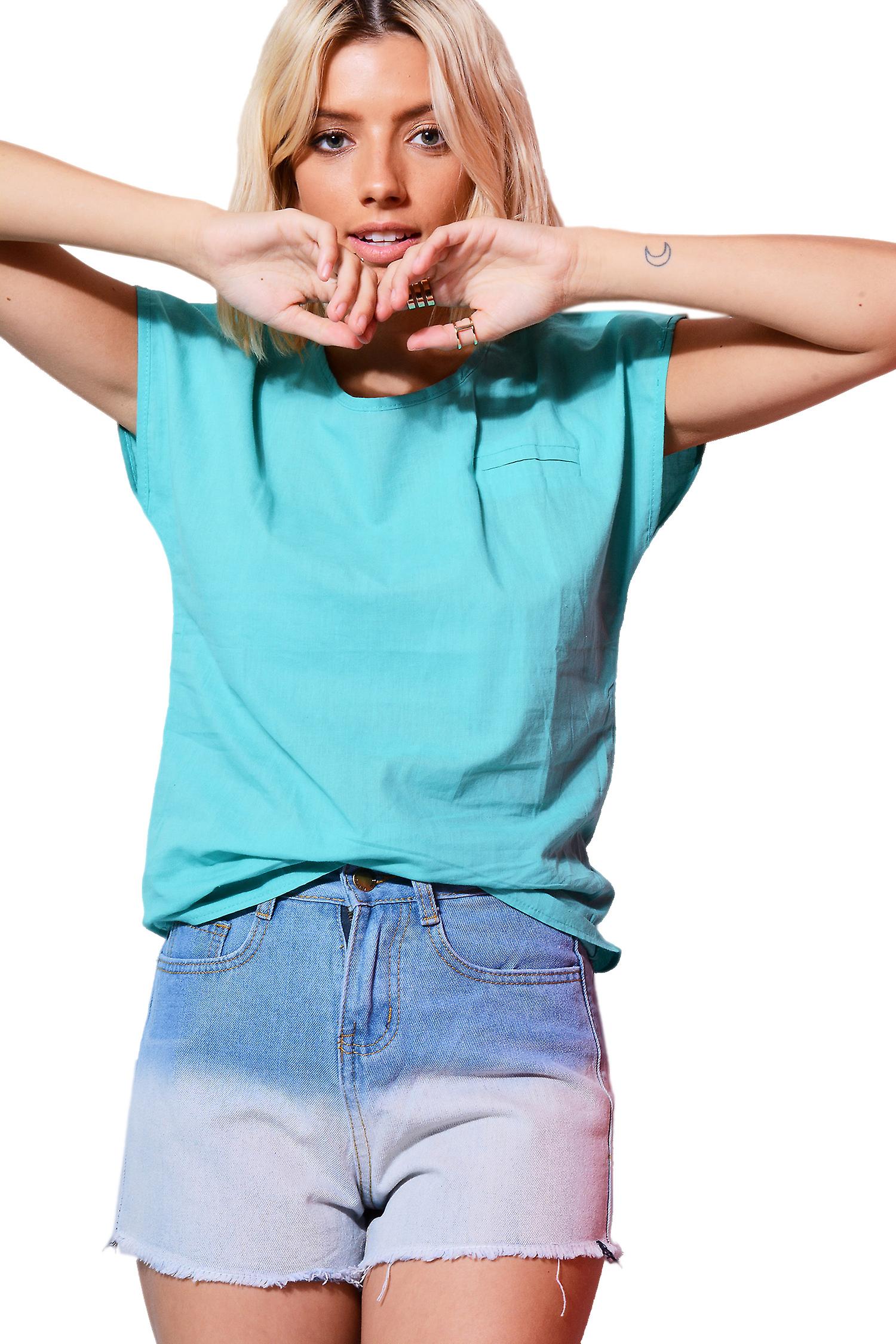 Lovemystyle Loose Fitting Linen Turquoise Top