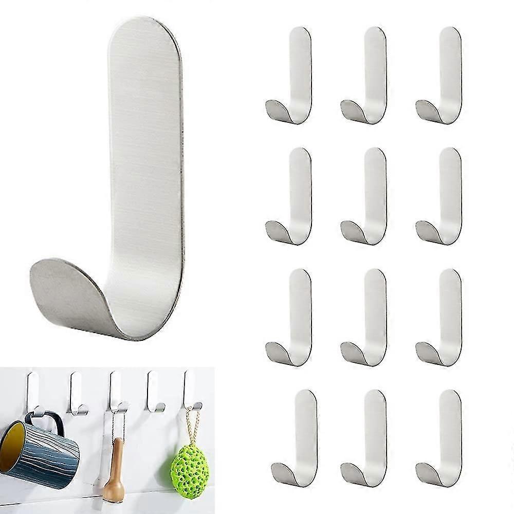 12 wall hooks, stainless steel bathroom towel hooks, no drilling hooks, waterproof self-adhesive tow