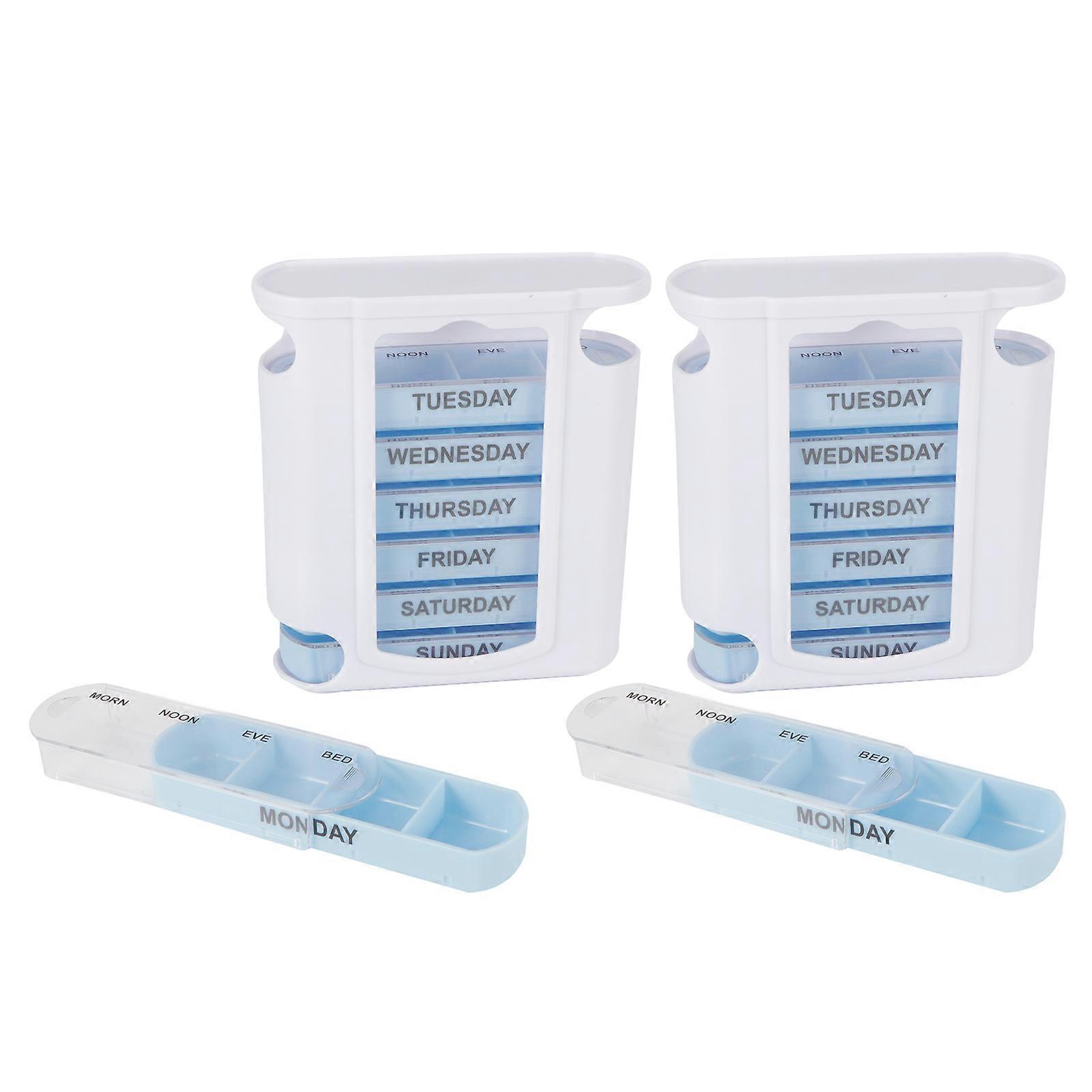 2set Portable 28 Grids Medicine Storage Box Weekly Tablets Container For Home Travel