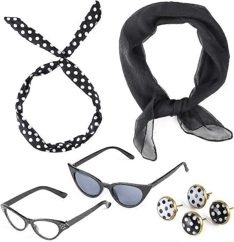 50's Costume Accessories Set Pack Chiffon Scarf Cat Eye Glasses