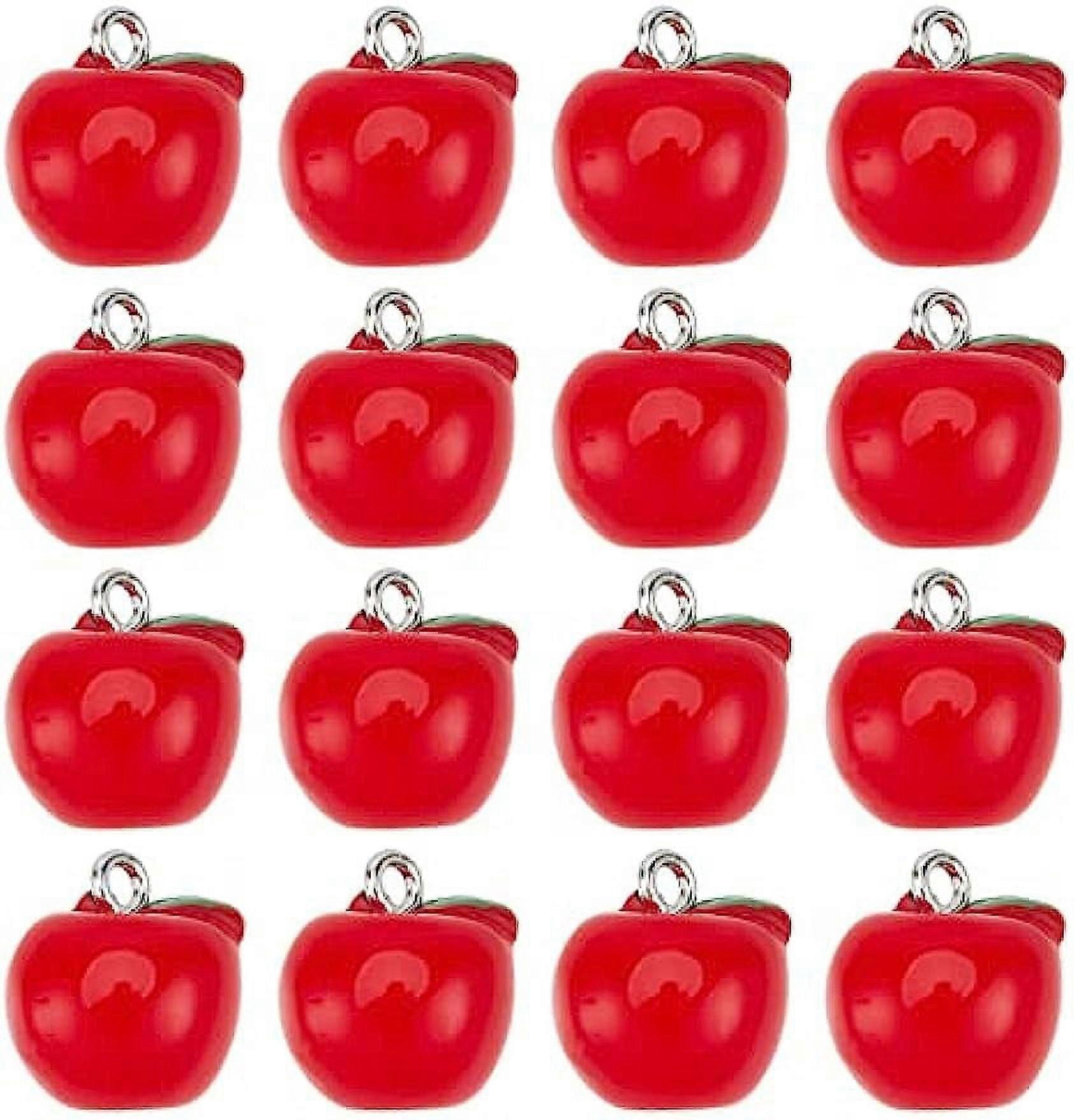 25Pcs Resin Red Apple Charms Student Charm 3D Miniature Food Fruit Charms