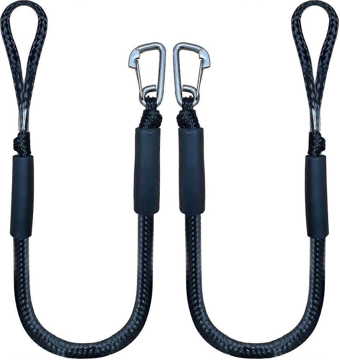 Black Bungee Dock Line with Hook - 4 Ft (2 Pack) | Mooring Rope compatible Boat