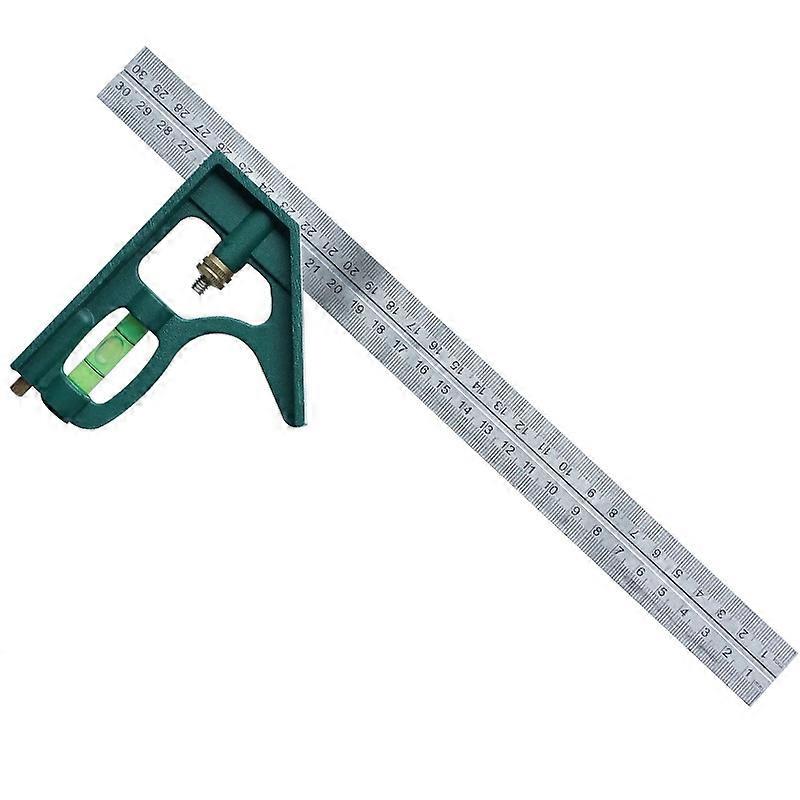 12-Inch Right Angle Ruler Square Combination Universal Multifunctional Combination Stainless Steel Adjustable Right Angle Ruler Measuring Tools(green