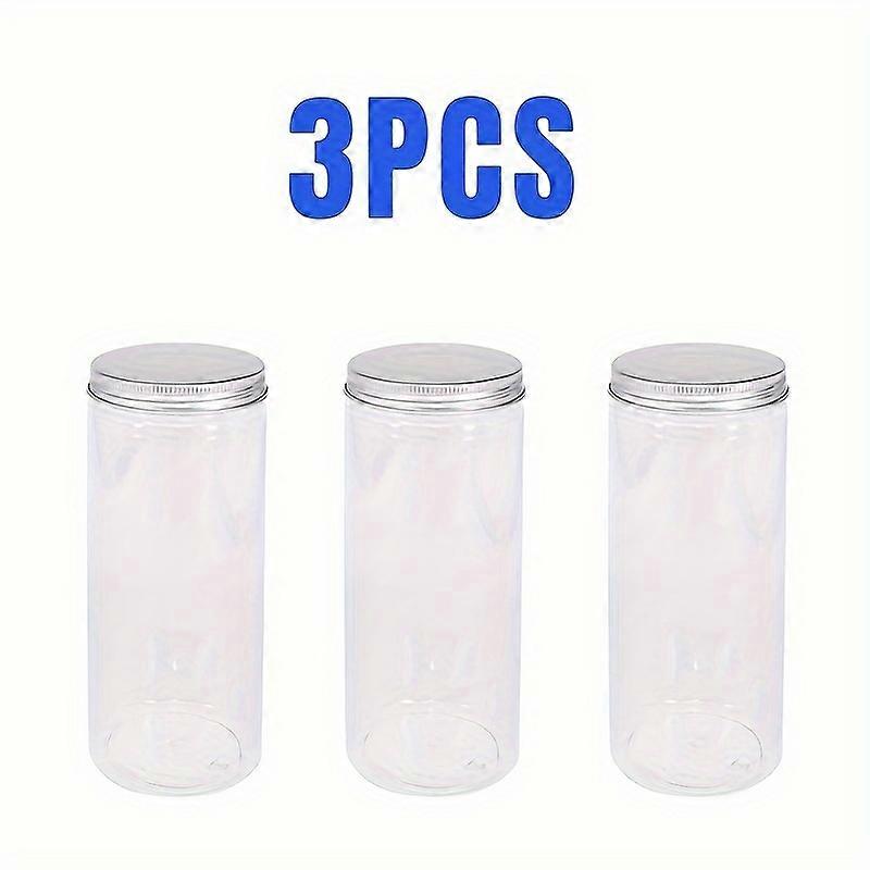 シルバーの蓋付きプラスチックメイソンジャー3個セット-乾物、スパイス、蜂蜜用の詰め替え可能な無香料の保管容器-耐久性のあるキッチン整理カップ