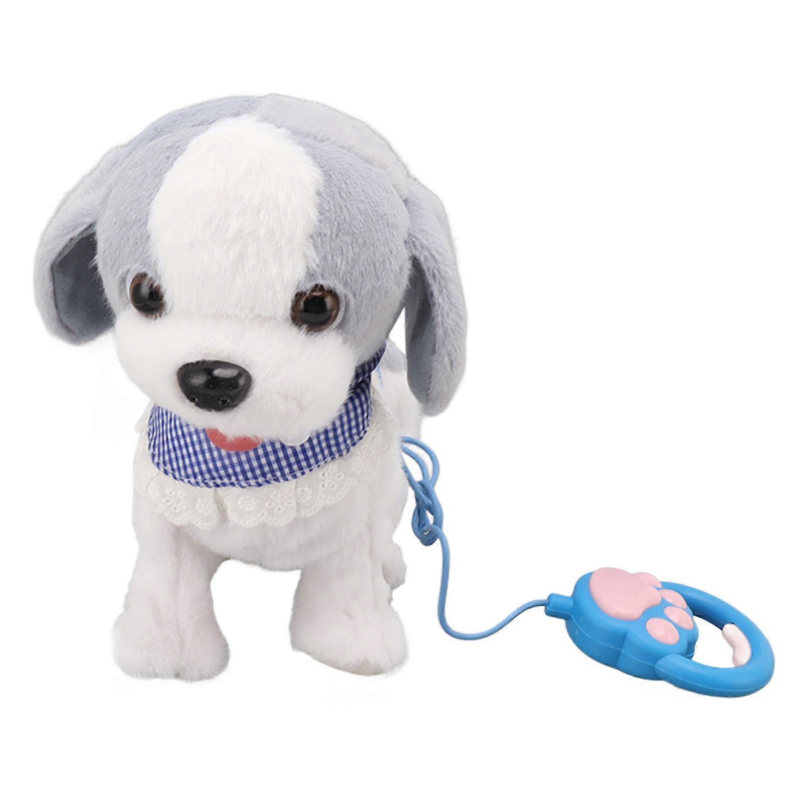 Walking And Barking Puppy Dog Toy Interactive Dancing Electronic Plush Pet With Remote Control Leash For Kids Grey