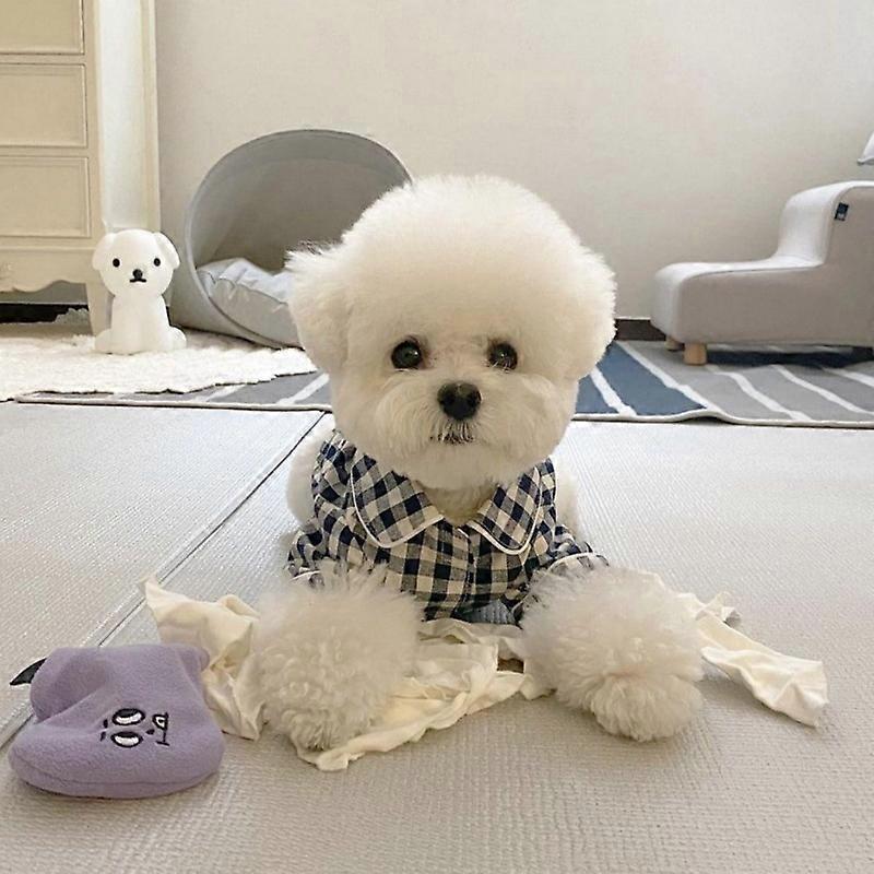 Pet Sleepwear Plaid Cotton Hook and Loop Closure Dog Pajamas with Back Pocket for Puppy Cat Spring Summer Deep Blue L 30cm/11.8in Length, 40cm/15.7in 