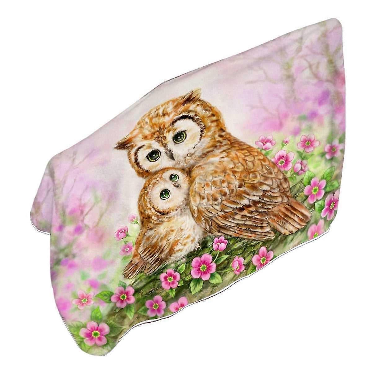 Pink Nature and Flowers Owls Cuddle Microfiber Beach Towel