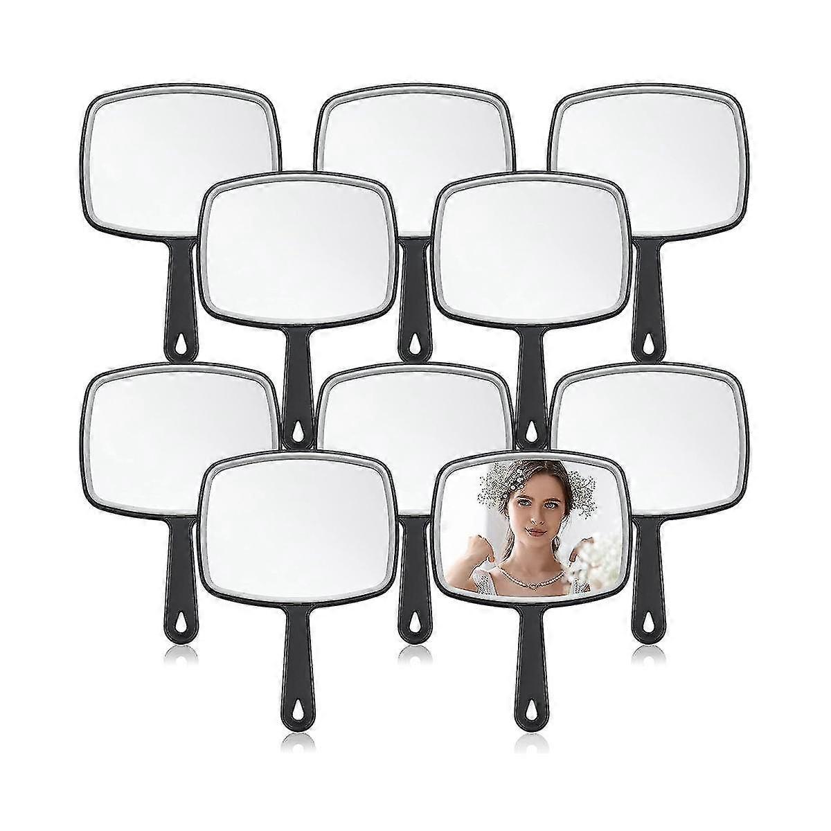 10 Pcs Hand Mirror Black Handheld Mirror With Handle Multi Barber Mirror For Vanity Makeup Salon Tr