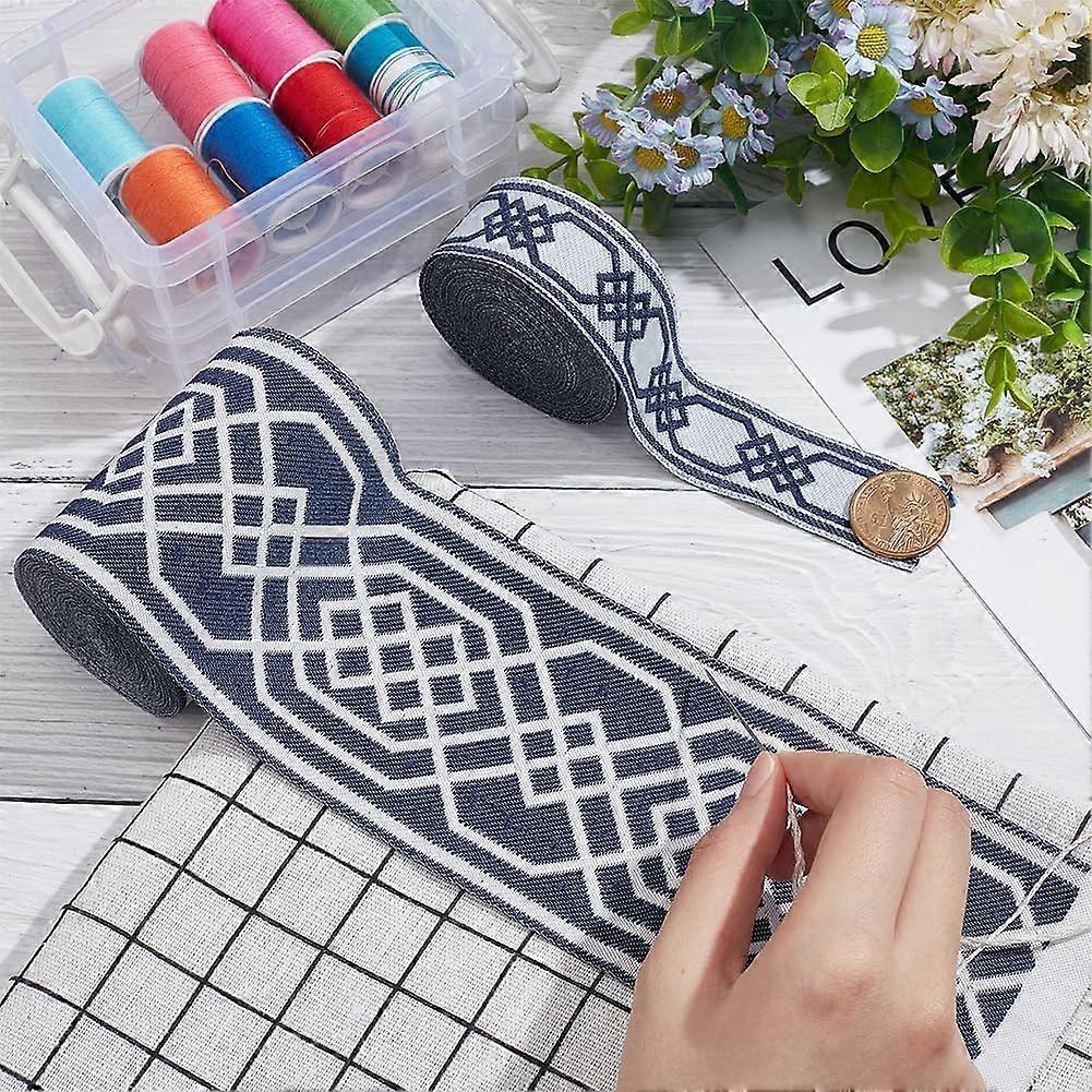 11 Yards Blue Jacquard Ribbon 28.5mm/85mm Wide Classical Rhombus