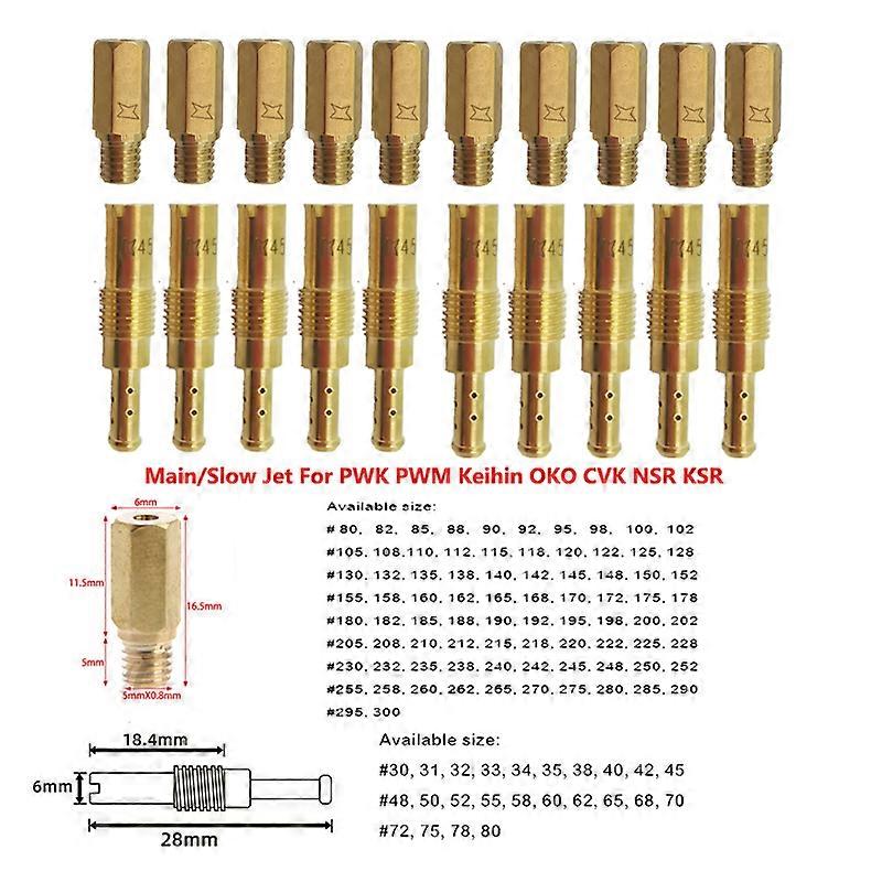Slow Pilot Jets – #55 To #78 – Fits PWK Keihin OKO NSR Carburetors (Various Sizes)