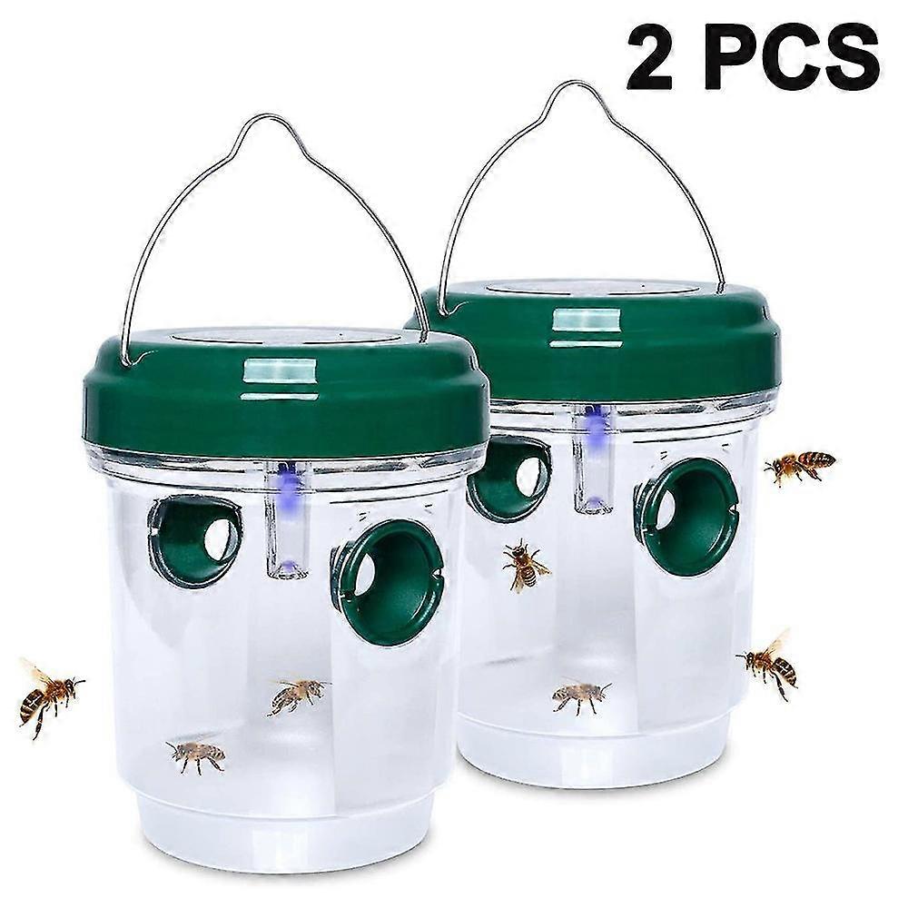 2 Pcs Solar Wasp Traps Hanging, Solar Powered Wasp Killer With Uv