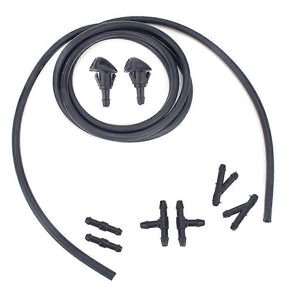 Adjustable DUAL HoleWindshield Washer Nozzle Set 2 Meters Fluid Hose with 6 Pcs Connector for 76810