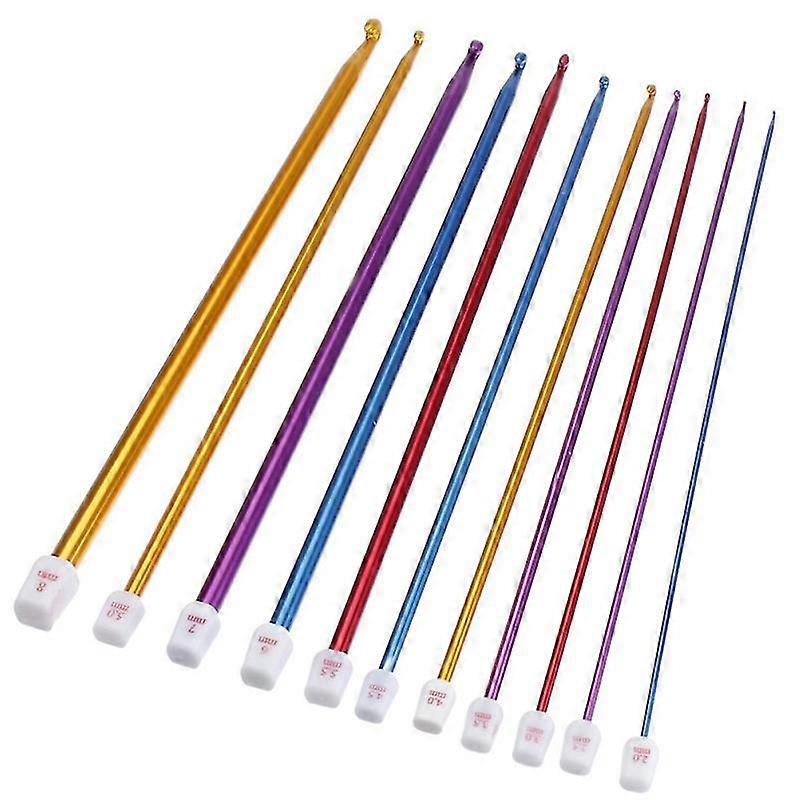 11pcs 27cm multi-color single-head aluminum tunisian crochet hooks knitting needles in different sizes (2.0mm to 8.0mm)