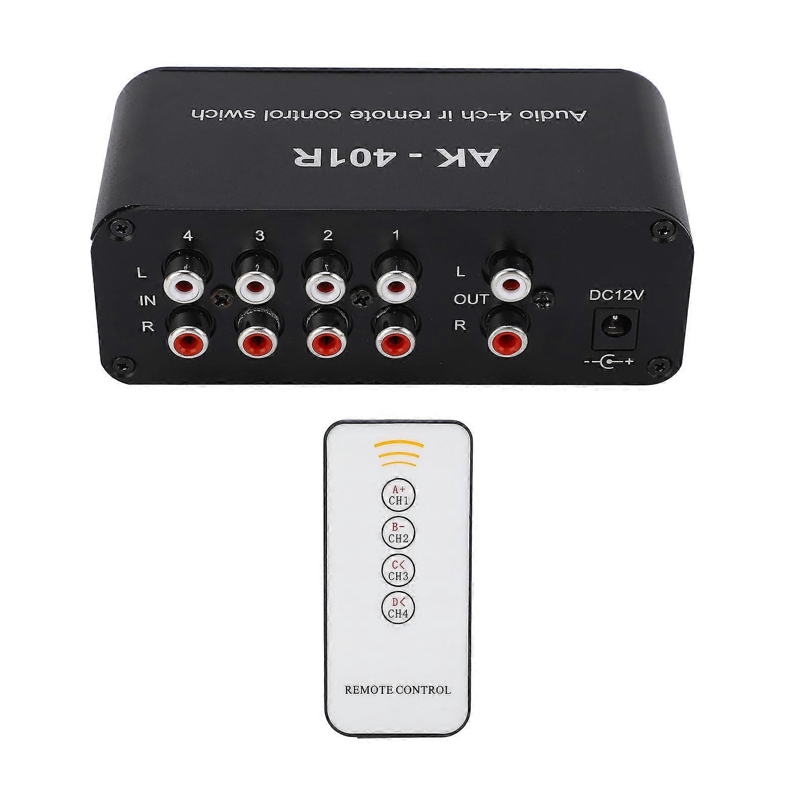Commutateur audio 1 entrée 4 sorties DC 12 V RCA, sélecteur de signal, répartiteur audio avec télécommande