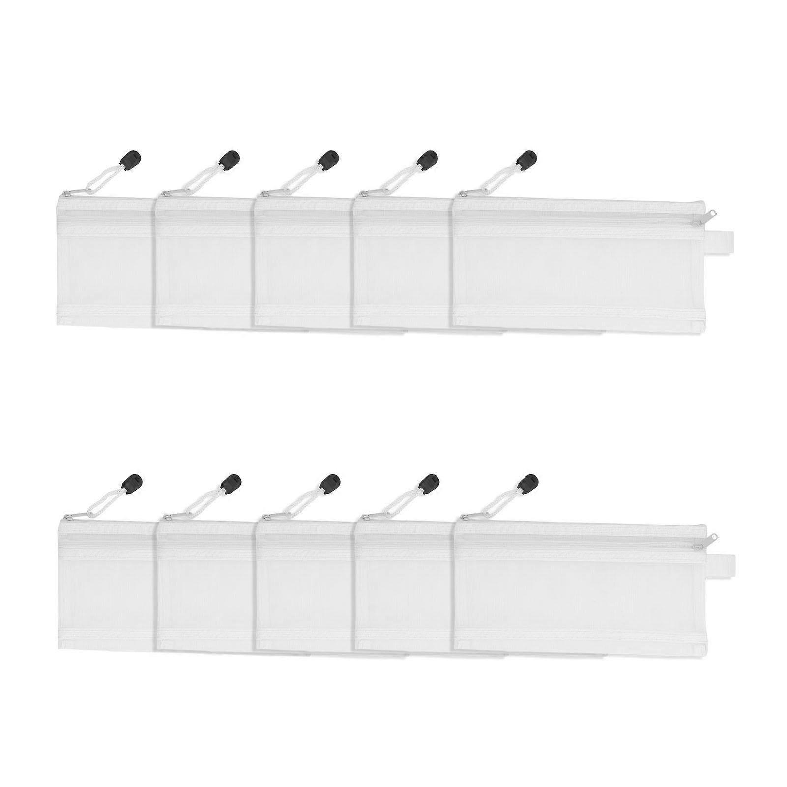 10PCS Double Layer Mesh Bags Waterproof Nylon File Pouch for A6 Paper Stationery Puzzle Storage Bag with Zipper White