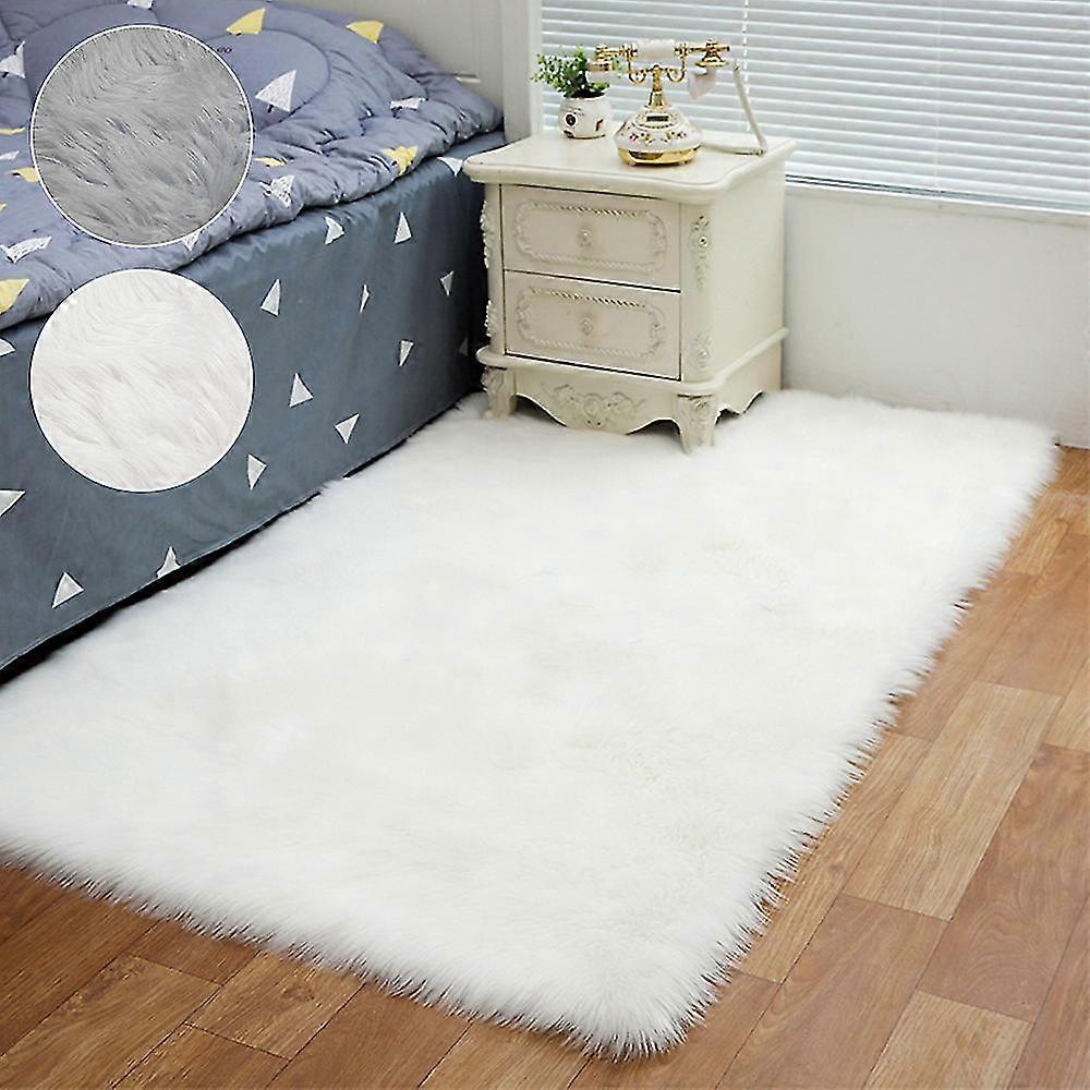 Flauschige Schaffell Teppich Soft Area Teppiche Sofa Matte Abdeckung Boden Teppich Pad für Schlafzimmer Weiß 60 x 150CM