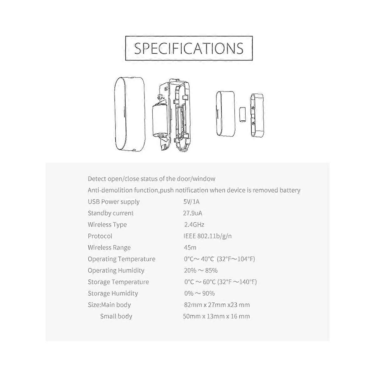 Tuya Smart Türfenstersensor WiFi Smart Home Drahtlose Türmelder USB Öffnen / Schließen APP-Fernbedienung Ala