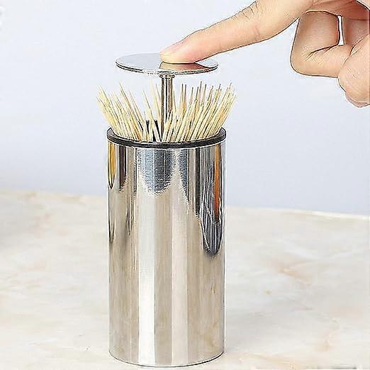 Toothpick Holder, Automatic Stainless Steel Toothpick Holder Dispenser Click Open, Modern Toothpick Storage Box for Bamboo Toothpick