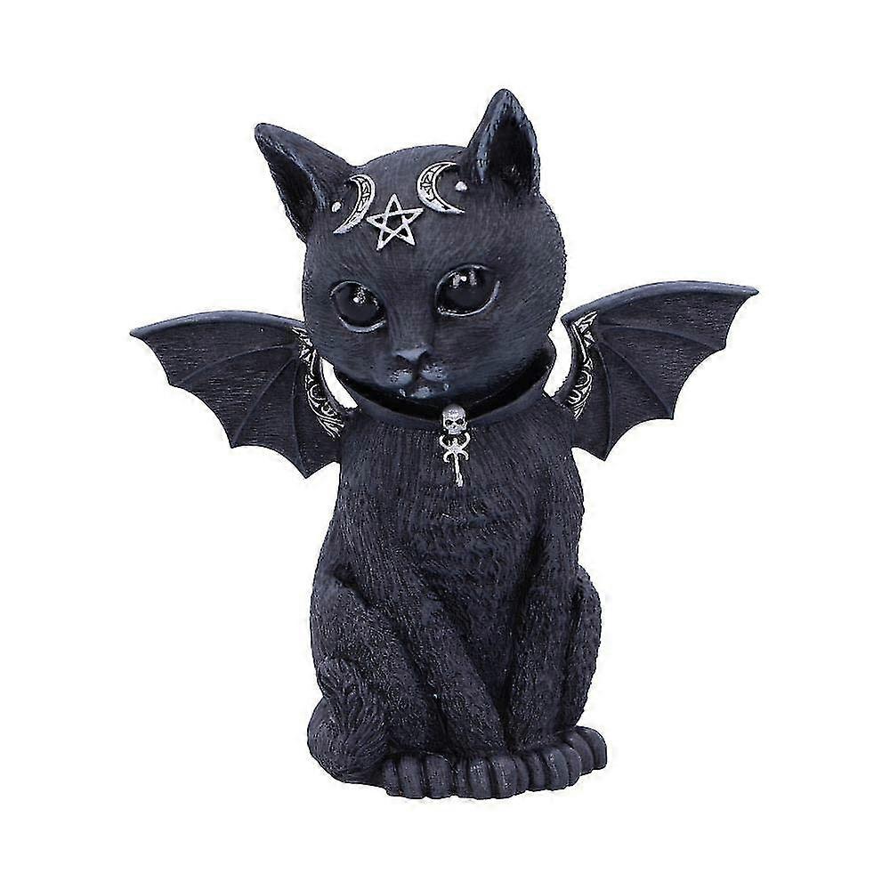 Winged Occult Cat, Polyresin, Black And Silver, 10cm