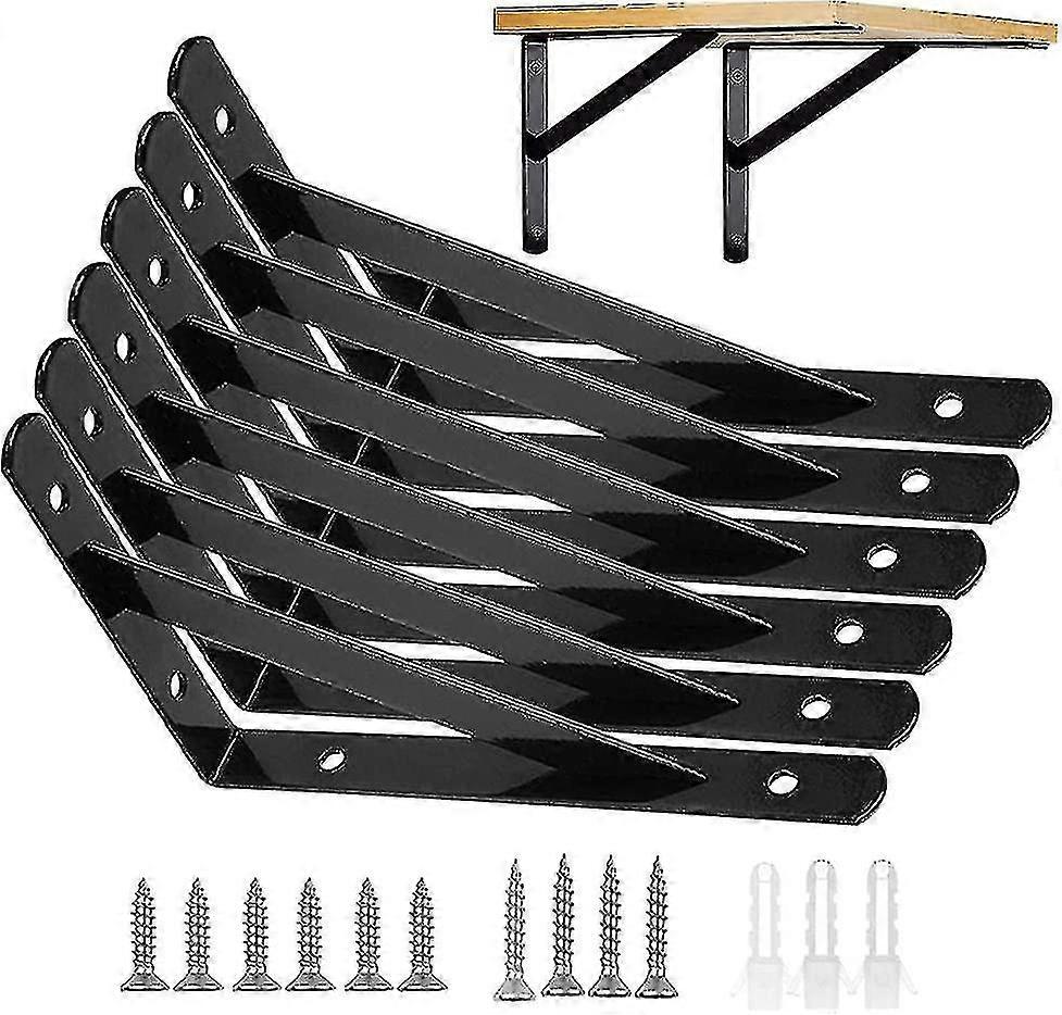 Wall Shelf Brackets, 6 Packs Shelf Bracket Brackets Fixing, 15 9.5 Cm Metal 90 Degree Triangular Brackets Floating Frame Heavy Duty, Black Auspicious