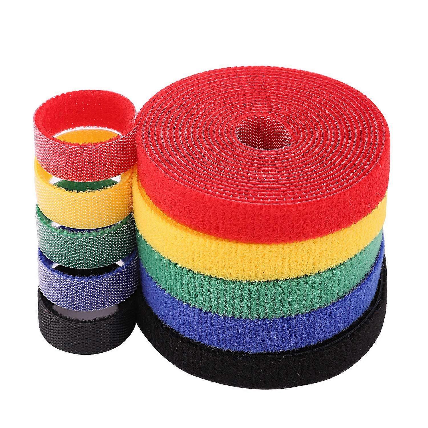 Cable Ties Reusable, 5 Rolls Fastening Tape with Hook and Loop Nylon Cable Straps Organizer, 30 Foot Wire Cord Tape