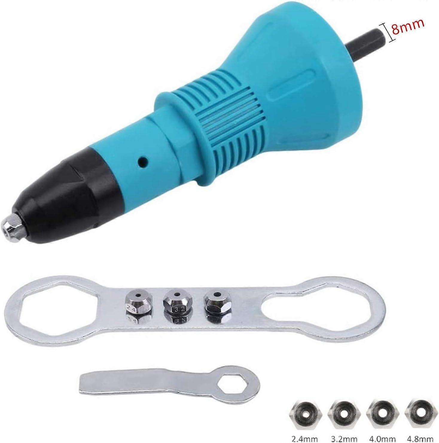 Cordless Rivet Gun, Electric Drill Tool Riveter Adapter Insert Nut Hand Power Tool (Blue,8mm)