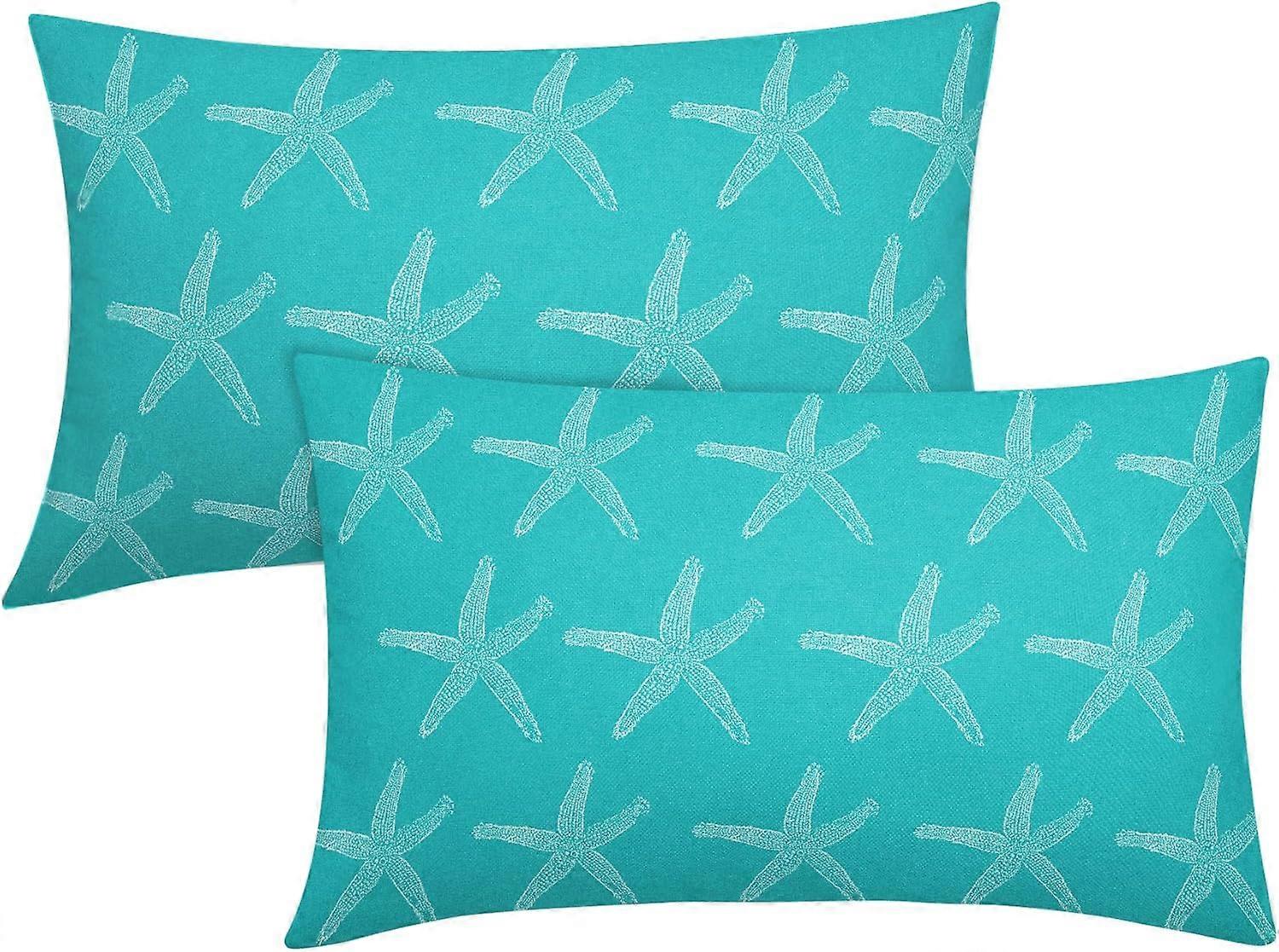 Teal Starfish Lumbar Pillow Covers 12X20 Inch Coastal Beach Nautical Couch Pillow Cases Summer Aqua Turquoise Ocean Throw Pillows Set of 2 Home Decor