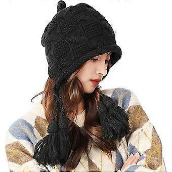 Gorro peruano para mujer Gorro lapón de crochet de punto con borlas Orejera Trapper Sombrero bomber Invierno cálido holgado Gorro gorro Bobble Hat