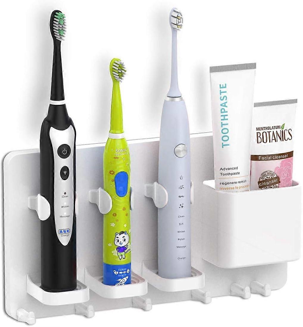 Electric Toothbrush Wall Mount Self Adhesive Storage Rack for 3 Toothbrushes and Toothpaste