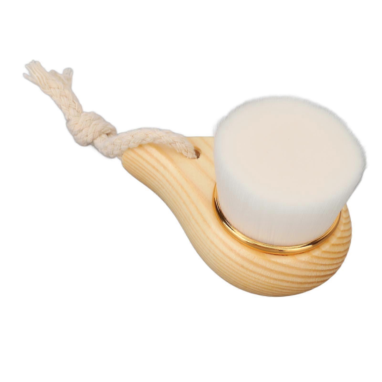 Face Cleaning Brush Beech Handle Soft Fiber Bristles Manual Wooden Facial Cleanser with Hang Ring