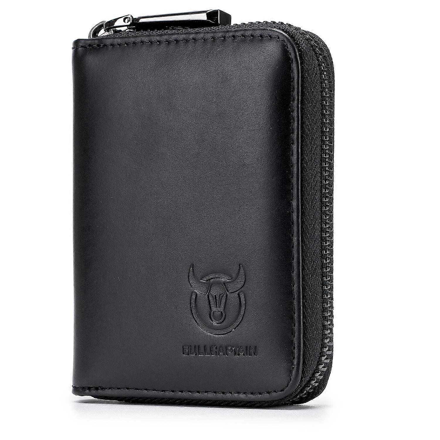 Leather Men Wallet Card Pack Zipper Card Case Holder Credit Card Bag Short Coin Purse Black
