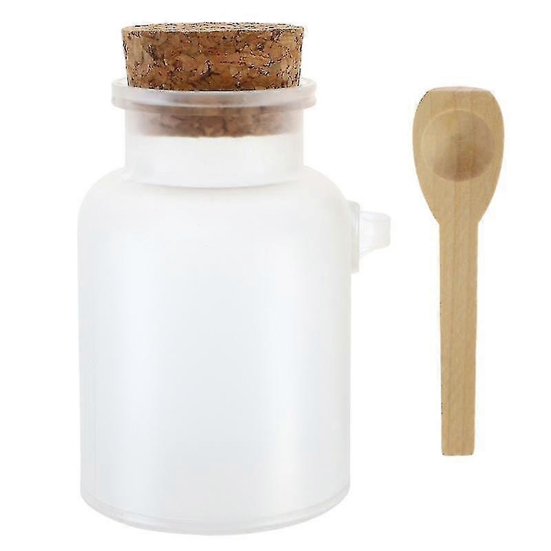 Empty Abs Plastic Bath Salt Comestic Powder Bottle Jar Pot With Wooden Cork And Spoon 200ml (2pcs, White)