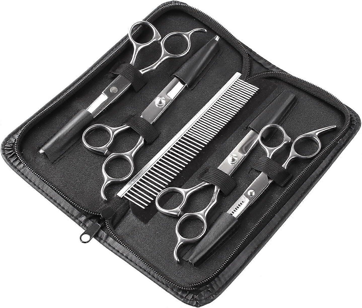 XHX 5PCS Κιτ περιποίησης ψαλιδιού από ανοξείδωτο ατσάλι με τσέπη χτένας, σκύλος, γάτες και κατοικίδια Πανί καθαρισμού για σώμα, πρόσωπο, αυτιά, ρύγχος, ανθεκτικό, ασφαλές