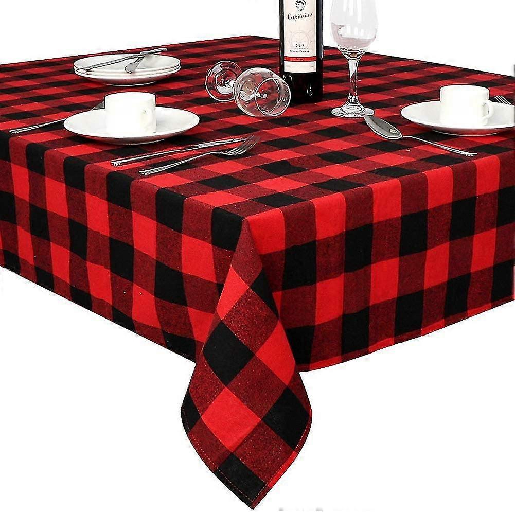 Nappe de Noël Rectangle, Nappe Buffalo Plaid 60 x 84 pouces avec 100% coton imperméable rouge et noir Nappe à carreaux rouge et noir pour Noël T