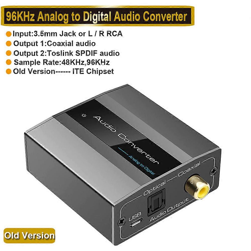 96KHz Analog to Digital Audio Converter With RCA 3.5mm Jack Stereo to Optical Toslink SPDIF Coaxial Adapter for TV PS3