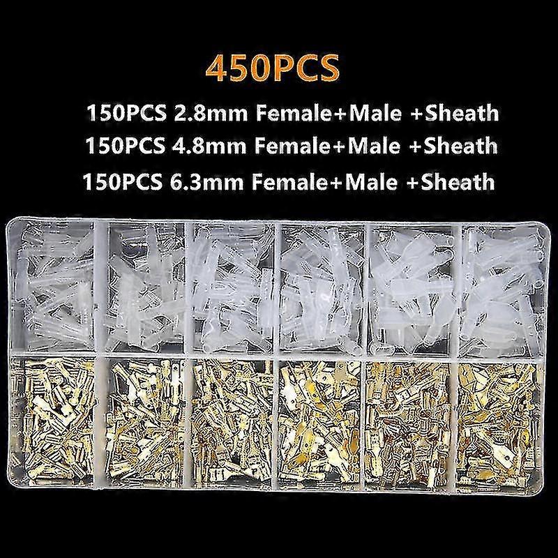 450pcs ποικιλία Crimp τερματικός συνδετήρας 2.8/4.8/6.3mm χρυσός ορείχαλκος ομιλητής αυτοκινήτων ηλεκτρικοί συνδετήρες καλωδίων που 22-16 Awg_s