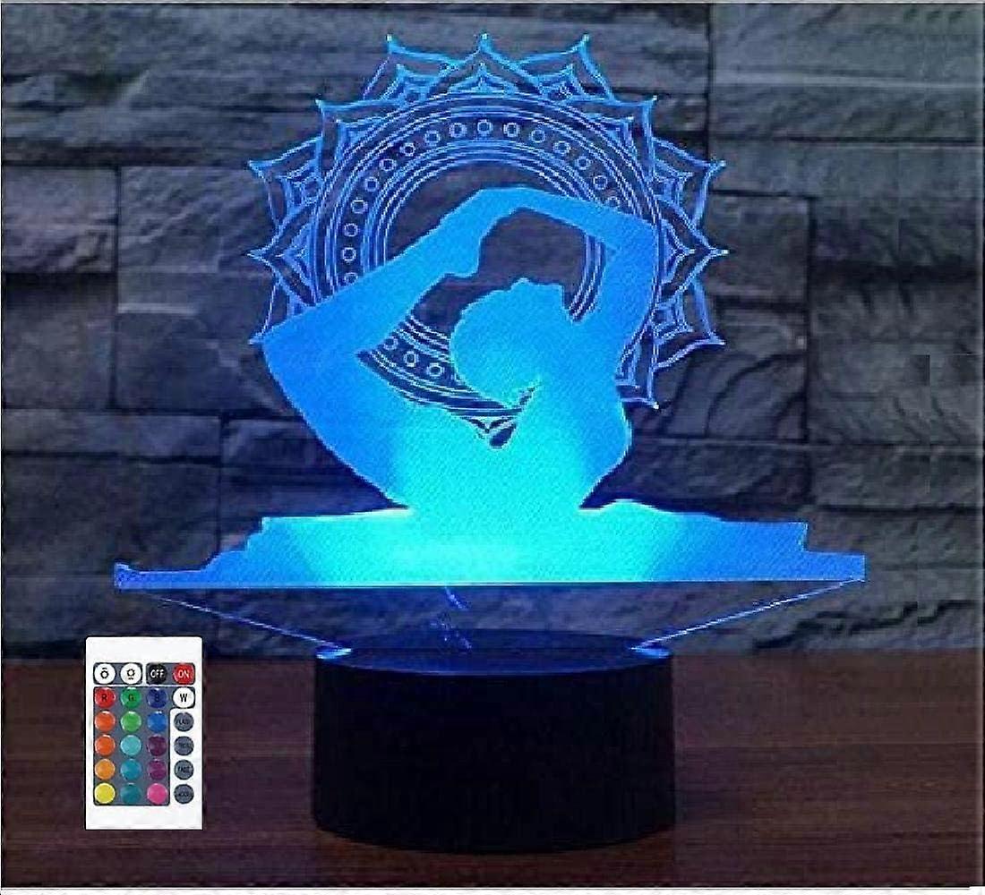 3D Yoga Dancer Night Light Powered Remote Control Touch Switch 7/16 Color Change LED Table Desk Lamp Acrylic Flat ABS Base USB Charger Home Decoration